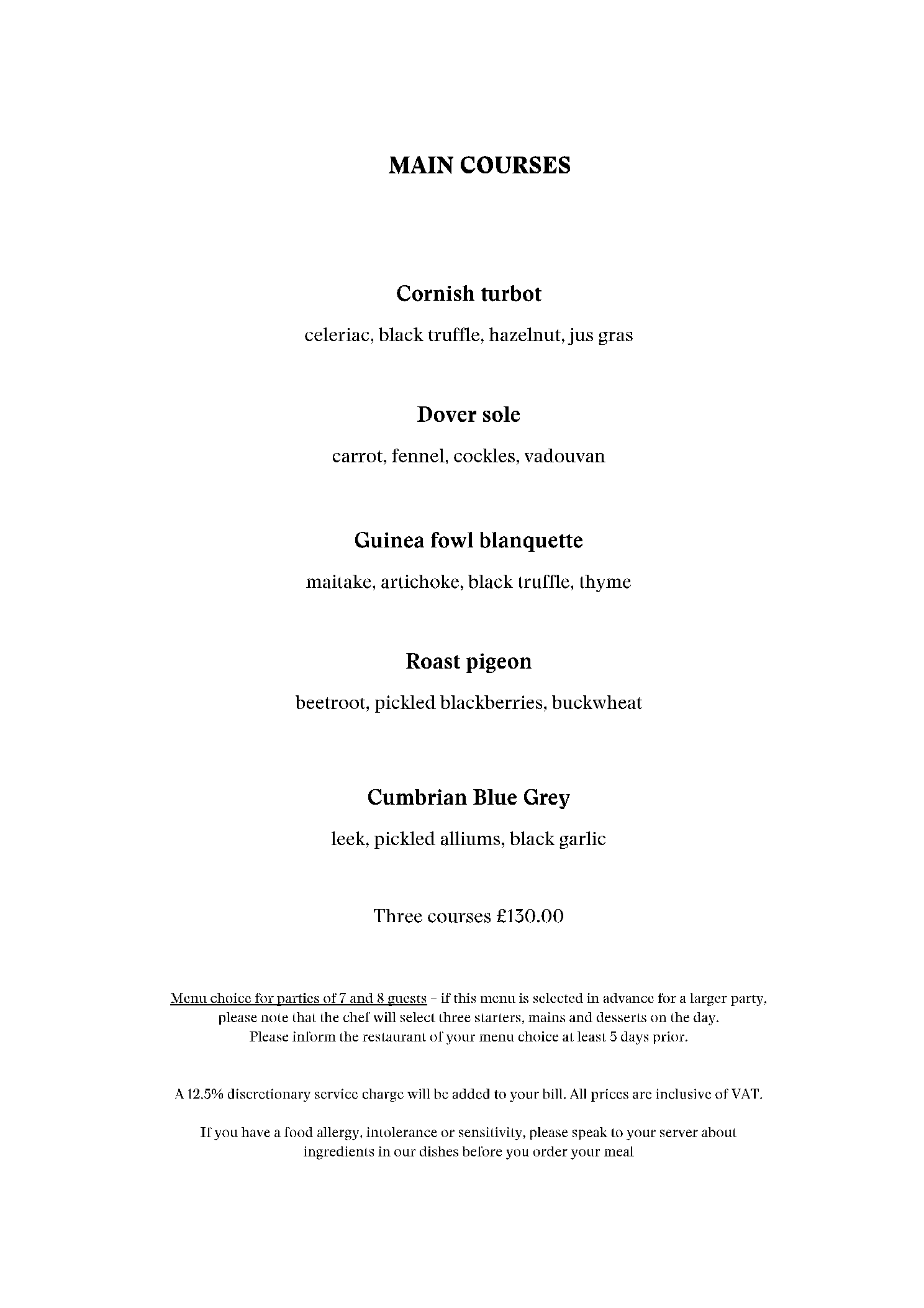 Restaurant Gordon Ramsay Menu