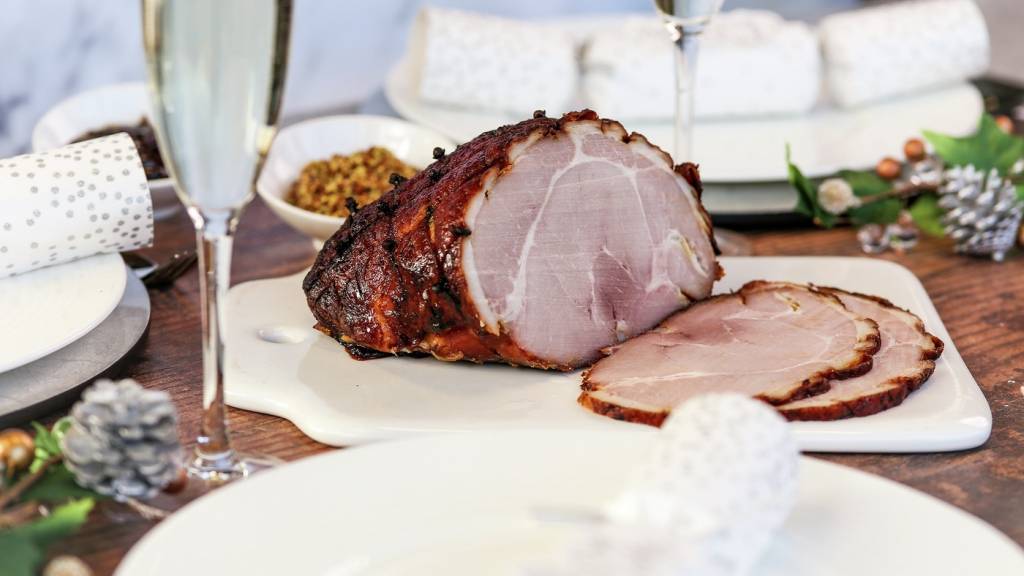 Christmas Honey glazed ham flatlay