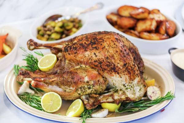 Christmas Roast turkey with lemon and herb butter landscape